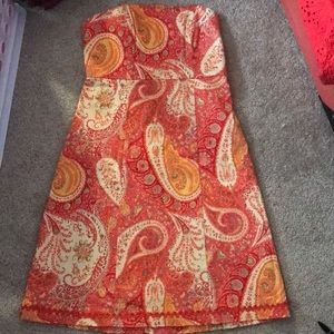 Orange Paisley Strapless Moda Dress